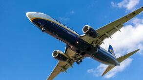 Boeing 737 Ryanair plane landing approaching Prague, Czech Republic