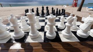 Giant outdoor chess set on Harvest Caye - private island owned by Norwegian Cruise Line in Belize