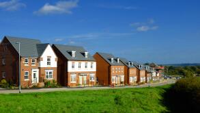 Row of houses being readied for sale, Grantham, Lincolnshire, England, UK