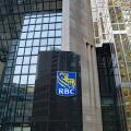 TORONTO - OCTOBER 2019:  The logo of RBC, Canada's largest banking company, on its modern head office building in Toronto's financial district.