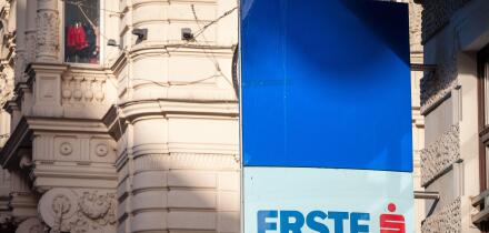 VIENNA, AUSTRIA - NOVEMBER 6, 2019: Erste Bank logo on their main office for downtown Vienna. Erste Bank is an Austrian retail and corporate bank, one