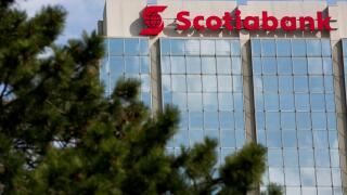 A logo sign outside of a facility occupied by The Bank of Nova Scotia (Scotiabank) in Mississauga, Ontario, Canada, on April 16, 2017.