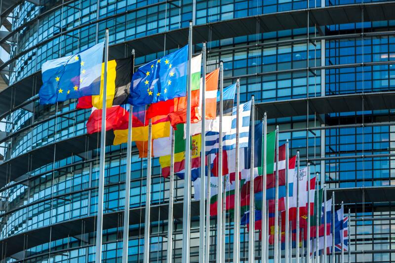 Building of the European Parliament in Strasbourg, Alsace, France,