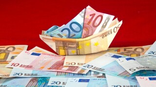 Euros bank notes. paper boat Money.Eurozone, European curency, Floating currency, paper money cash.  ?5 ?10 ?20 ?50 euros banknotes  135177_Euros