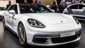GENEVA, SWITZERLAND - MARCH 6, 2018: Porsche Panamera Turbo S E-Hybrid sports car showcased at the 88th Geneva International Motor Show.
