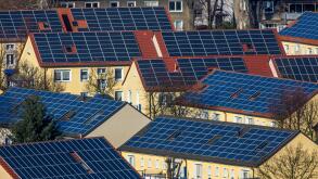 Houses with solar panels on the roof, solar energy, Bottrop, Germany