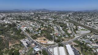 Aerial view of residential houses and condos in South San Diego neighborhood, California, USA, North America