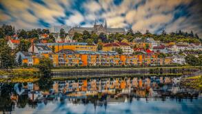 Sunset Cityscape of Trondheim, Norway - architecture background