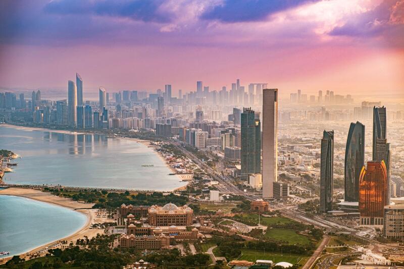 Abu Dhabi, United Arab Emirates January 3rd 2024. Aerial photo of Abu Dhabi cityscape, panorama