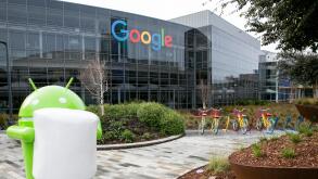 A logo sign outside of the headquarters of Google, also known as the "Googleplex" in Mountain View, California on January 24, 20