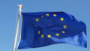 European flag on blue sky