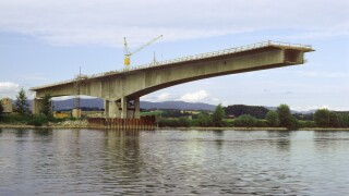 building a bridge BRIDGE UNDER CONSTRUCTION for a motoway over the river danube