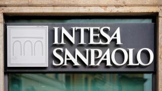 Rome, Italy - October 14, 2016: Entrance Plate of the Local branch of Italian Bank called Intesa Sanpaolo.