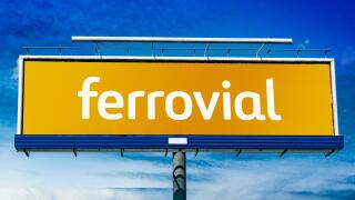 POZNAN, POL - MAY 1, 2022: Advertisement billboard displaying logo of Ferrovial, a Spanish multinational construction company