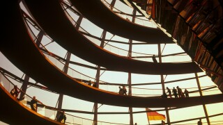 Low angle view of spiral staircase, Berlin, Germany, Europe