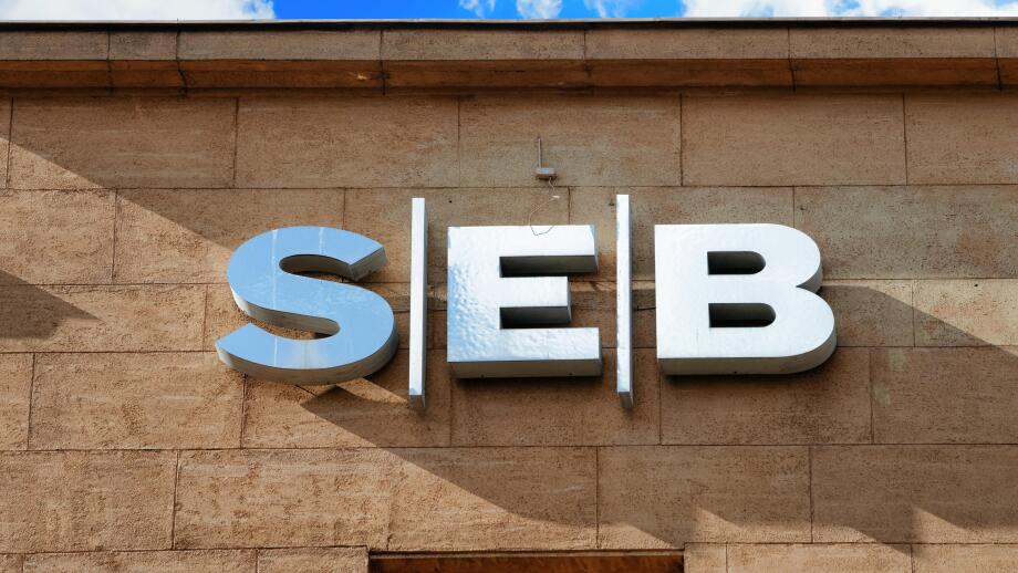 Riga, Latvia - September 2, 2018: Fragment of SEB bank building in Riga in Latvia.