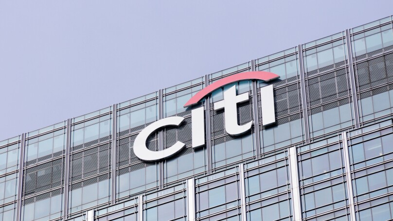 Detail of the Citi Tower, Canary Wharf, Docklands, London, England, UK