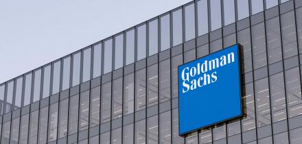 New York, NY, USA. May 2, 2022. Editorial Use Only, 3D CGI. Goldman Sachs Signage Logo on Top of Glass Building. Workplace of Investment Banking Compa