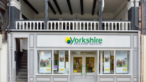 City of Chester the historical Rows covered shopping walkways at 1st floor level above branch premises Yorkshire Building Society Cheshire England UK