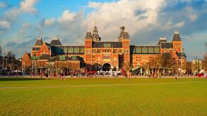 The Rijksmuseum Amsterdam museum area with the words IAMSTERDAM. Netherlands