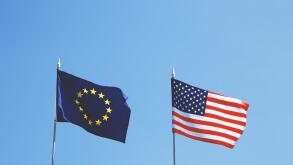 flags of Europe and United States of America next to each other - EU and USA