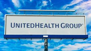 Advertisement billboard displaying logo of UnitedHealth Group