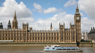 London, Parliament Building view from Thames River