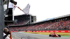 Sebastian Vettel (GER) Ferrari SF71H takes the chequered flag at the end of qualifying. German Grand Prix, Saturday 21st July 2018. Hockenheim, Germany.
