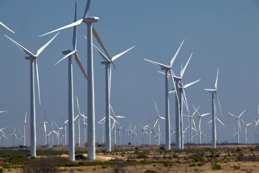 Wind turbines generating electricity at Horse Hollow Wind Farm Nolan Texas the world's largest wind power project