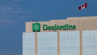 A logo sign outside of a facility occupied by The Desjardins Group in Mississauga, Ontario, Canada, on April 15, 2017.