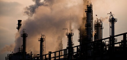 Oil and gas refinery smokestacks