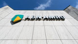 ABN AMRO sign at branch. ABN AMRO is the third-largest bank in the Netherlands.