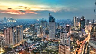 City skyline at sunset, Jakarta, Indonesia