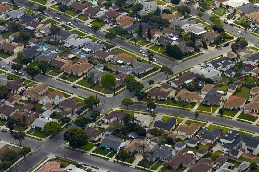 Aerial of Baldwin Hills neighborhood, Los Angeles, California, USA.