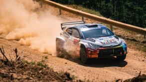 WRC2 Rally Portugal - SS6 Lousa - Jan Solans and Rodrigo Sanjuan - Toyota GR Yaris Rally2 - Shot of car 28 after corner