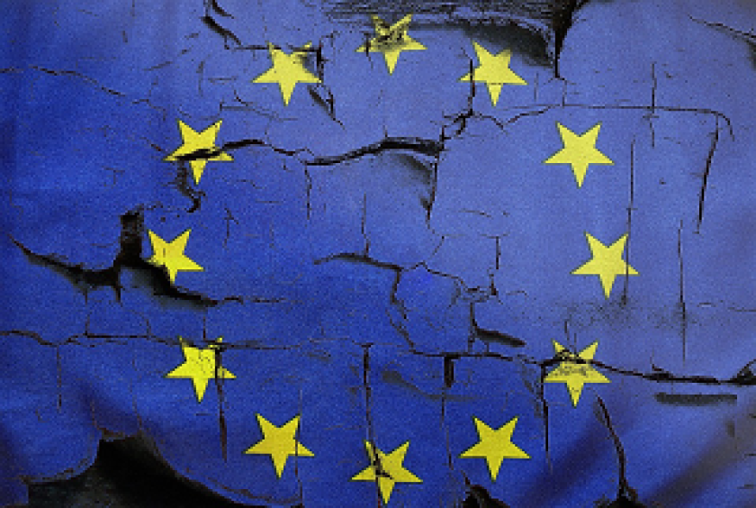 EU flag on crumbling background