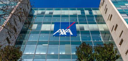 Facade of the Axa headquarters, in the Paris La Defense business district. Axa is a French international insurance and asset management group