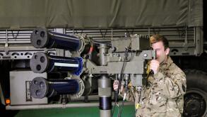 British soldier uses a Thales Starstreak anti-aircraft missile launch system