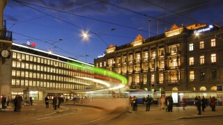 Bank UBS and Credit Suisse Bank at Paradeplatz, Tram, Zurich, Switzerland
