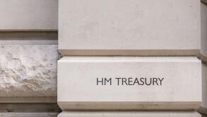 Her Majesty's HM Treasury, signage at main door, building exterior, Horse Guards Road, London, England