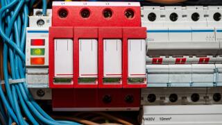 Surge arrester used to protect the electrical system in the building during electrical discharges, storm protection and three-phase fuse.