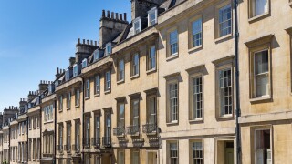 Terraced houses in an old street, England, UK
