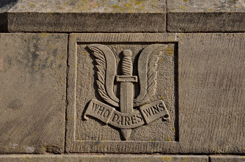 SAS crest on the War Memorial, Hereford, Herefordshire, England, UK