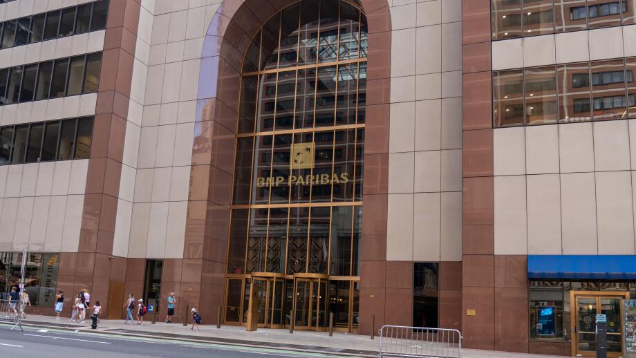 New York City, NY, USA - August 20, 2022: BNP Paribas bank branch office on 7th Ave. in New York City, NY, USA.