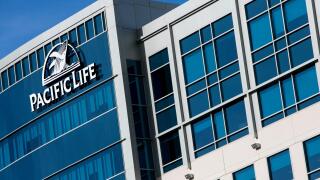 A logo sign outside of a facility occupied by the Pacific Life Insurance Company in Aliso Viejo, California, on December 9, 2017.