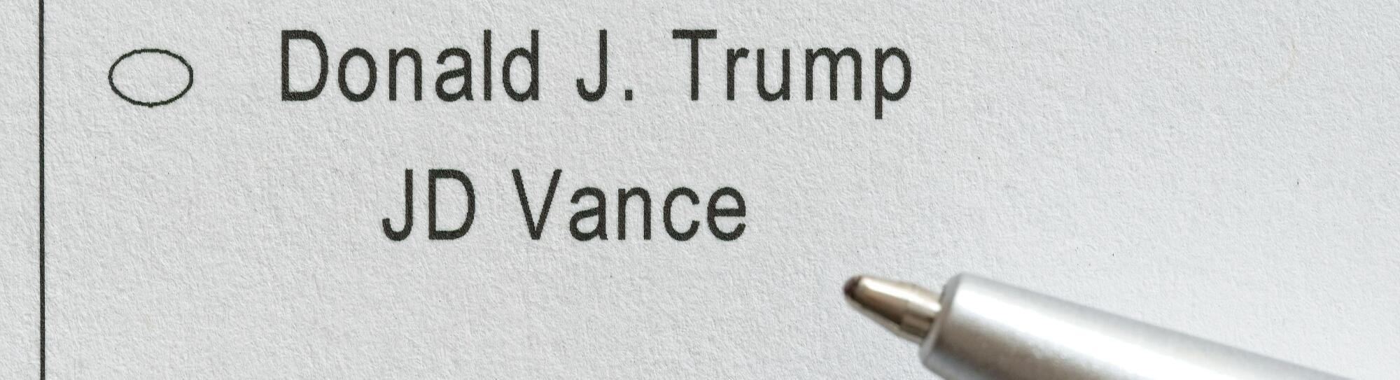 The 2024 United States Presidential election ballot in a contentious campaign between Harris and Trump