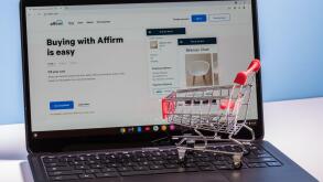 Morgantown, WV - 2 March 2021: Shopping cart on laptop to illustrate buying using the Affirm app for Buy Now, Pay Later credit