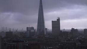 View of the Shard on a stormy day in London