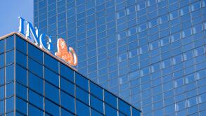 ING sign at branch. ING is a Dutch multinational banking and financial services corporation headquartered in Amsterdam.