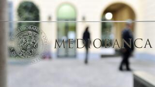A logo of Mediobanca is pictured at Mediobanca headquarters in Milan, Italy, November 12, 2019. REUTERS/Flavio Lo Scalzo